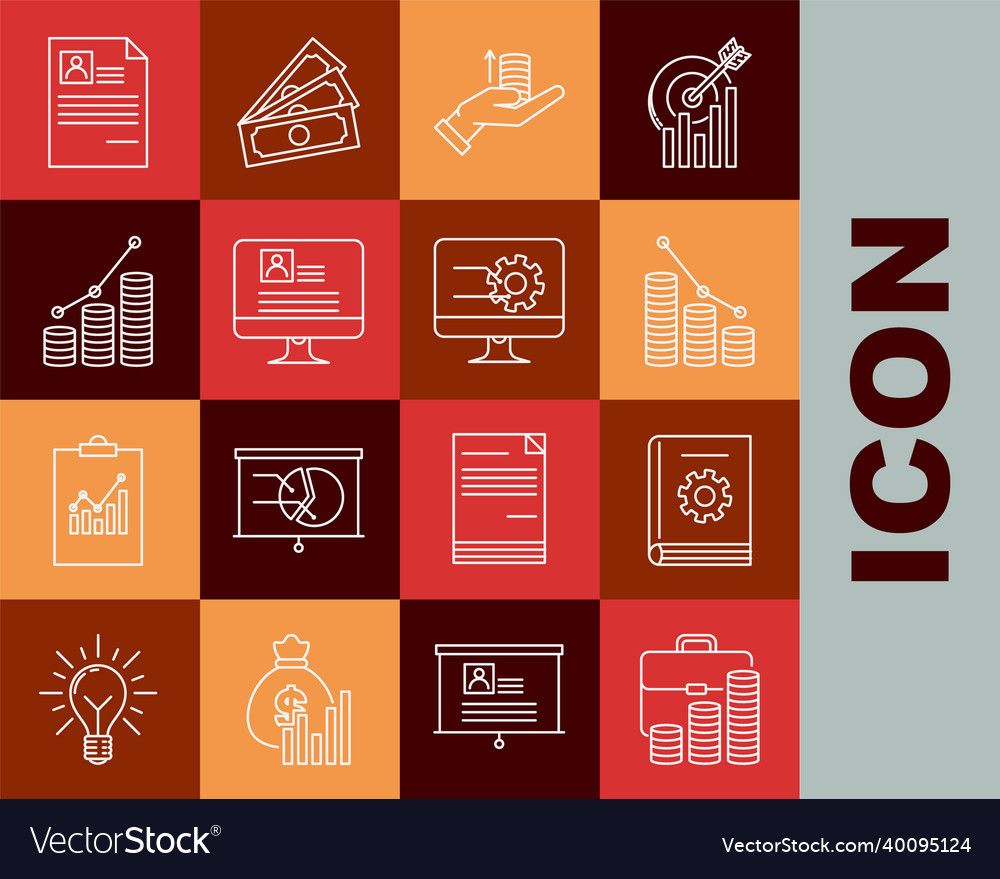 Set line briefcase and coin user manual pie vector image Set line briefcase and coin user manual pie