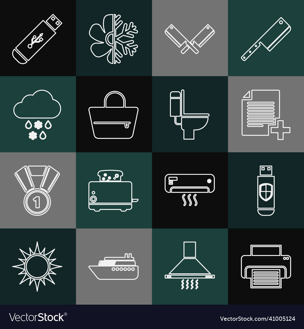 Set line printer usb flash drive and shield add vector image Set line printer usb flash drive and shield add