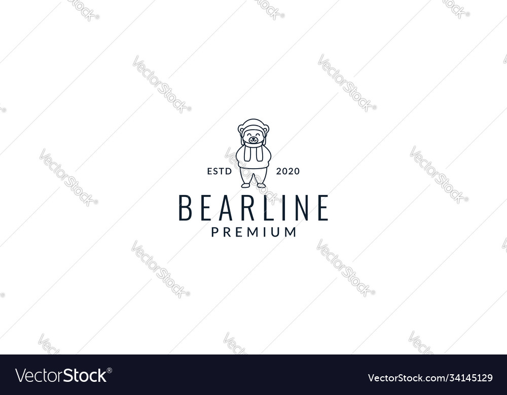 Bear with warm hat line logo Royalty Free Vector Image