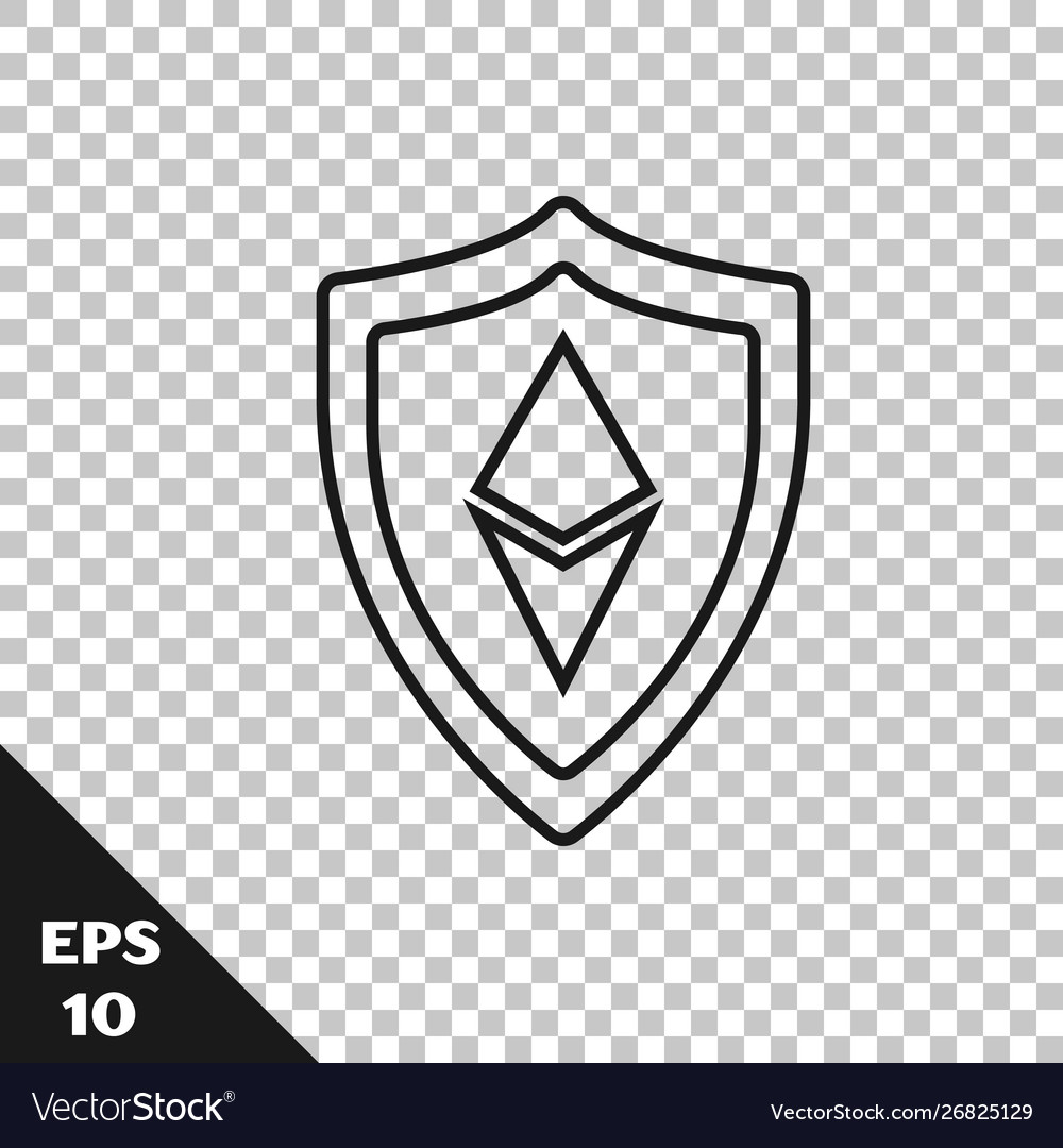 Black line shield ethereum eth icon isolated