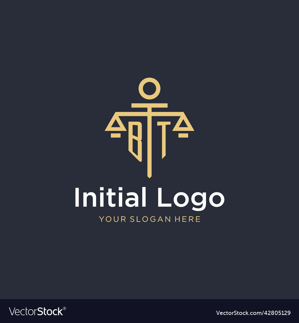 Bt initial monogram logo with scale and pillar