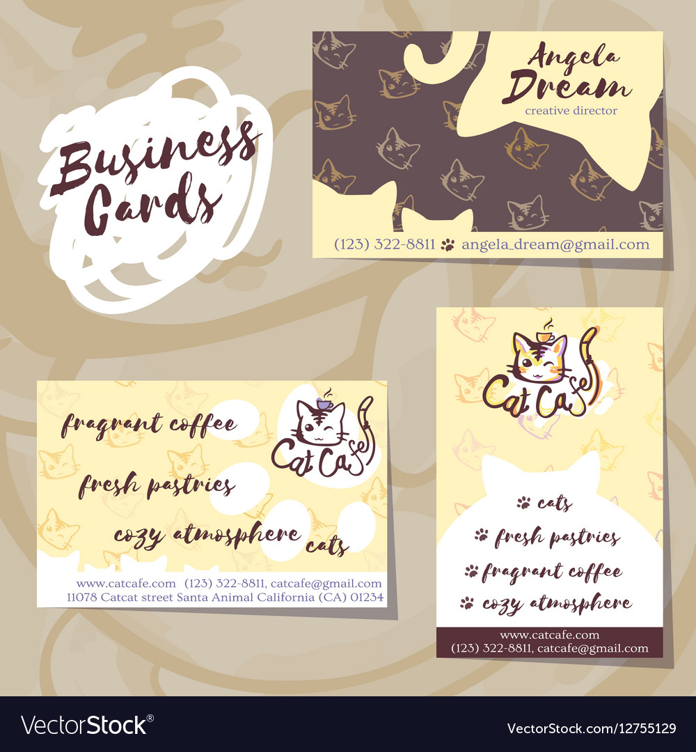Business Cards For Cat Cafe Royalty Free Vector Image Business Cards For Cat Cafe Vector Image