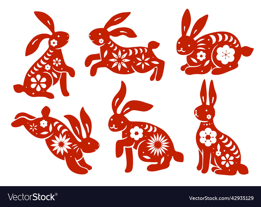 Chinese rabbit new year traditional bunnies Vector Image