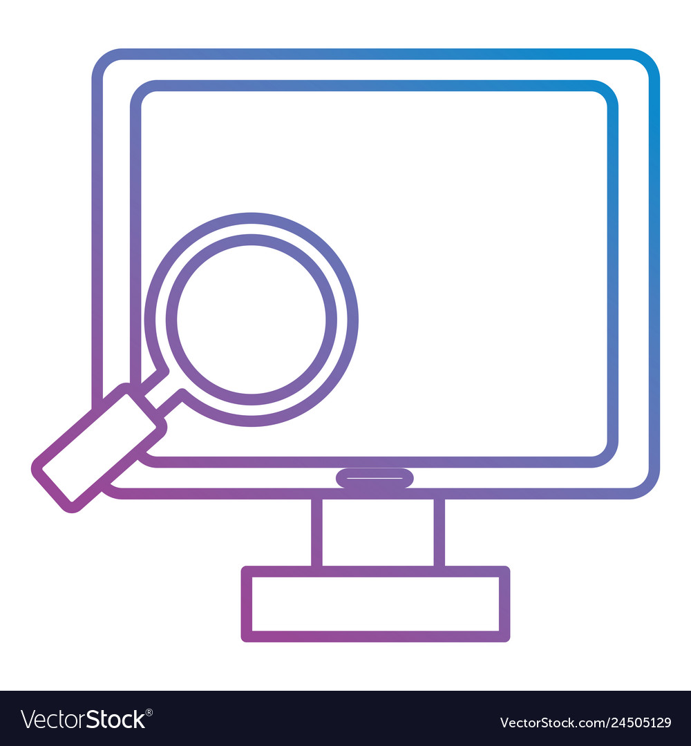 Computer display with magnifying glass vector image Computer display with magnifying glass