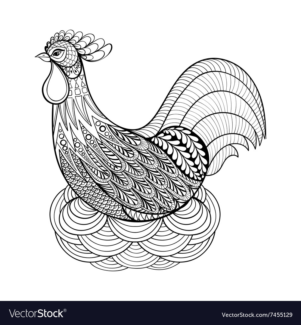 Hand drawing Chicken in nest for adult anti stress