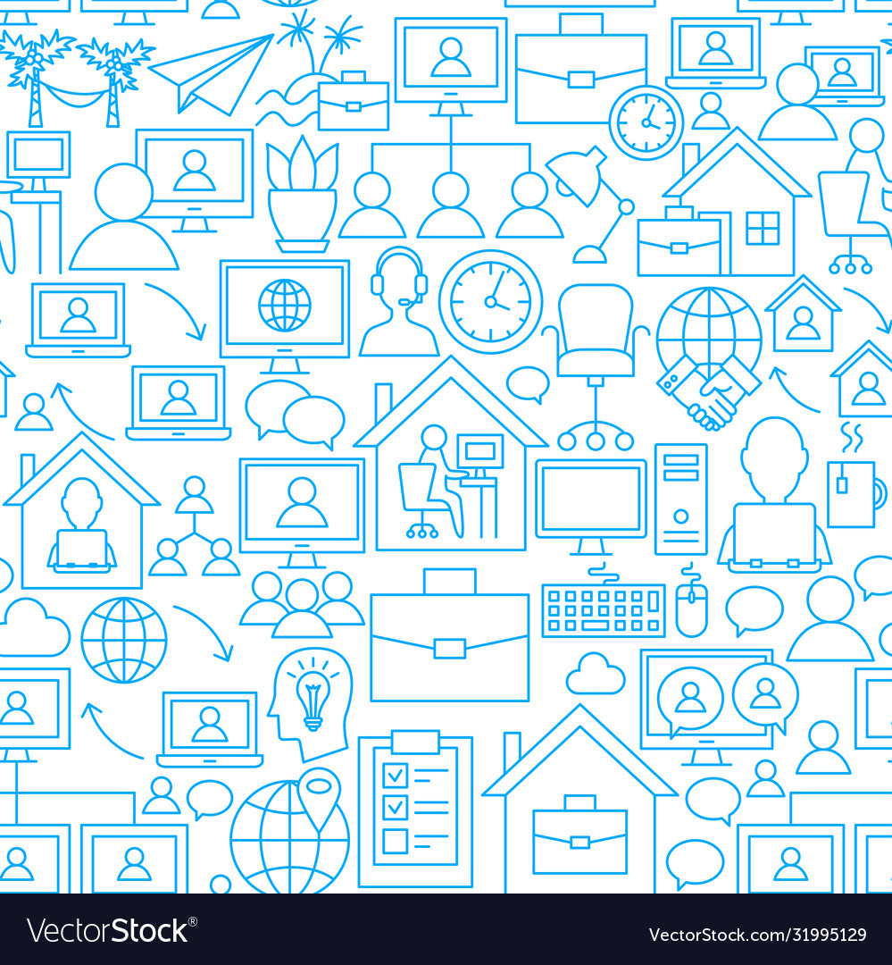 Remote work line seamless pattern vector image Remote work line seamless pattern