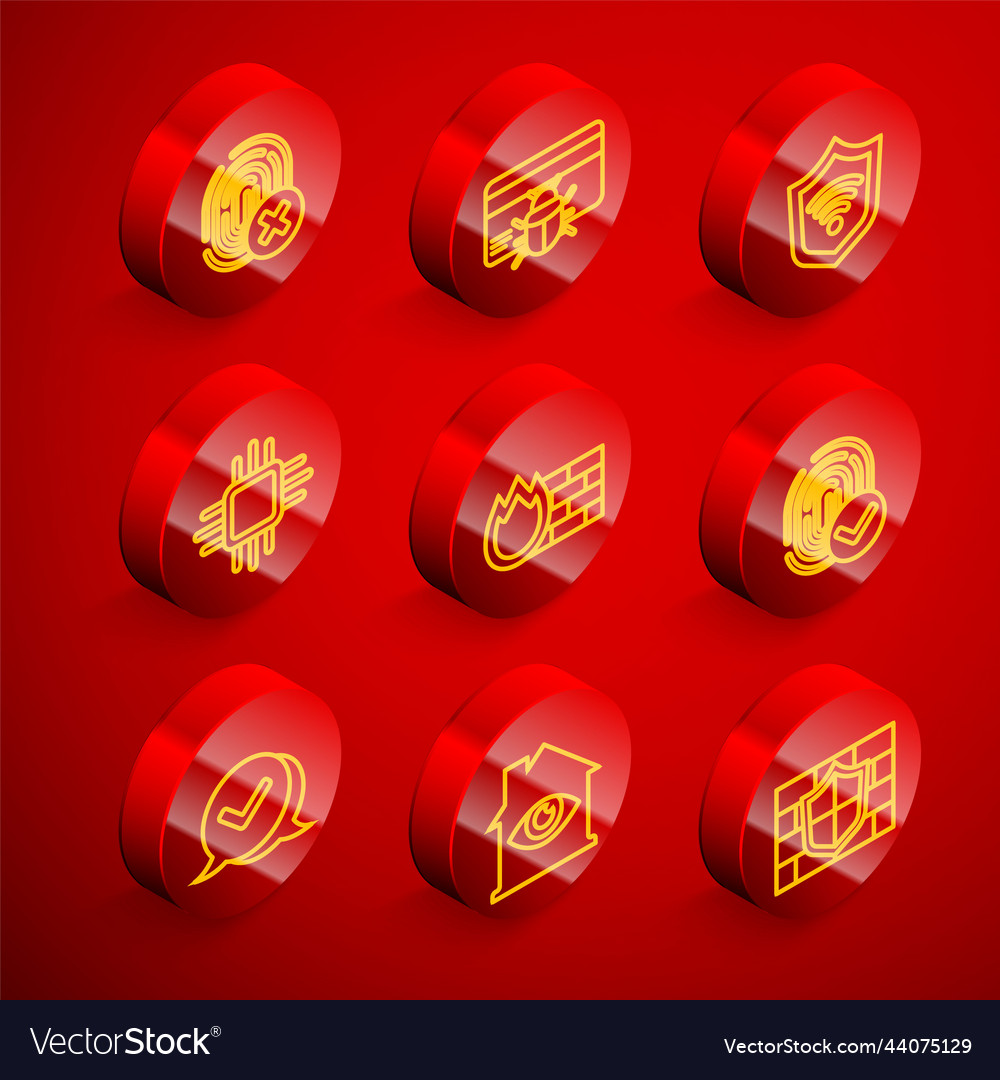 Set line cancelled fingerprint shield with wifi vector image Set line cancelled fingerprint shield with wifi