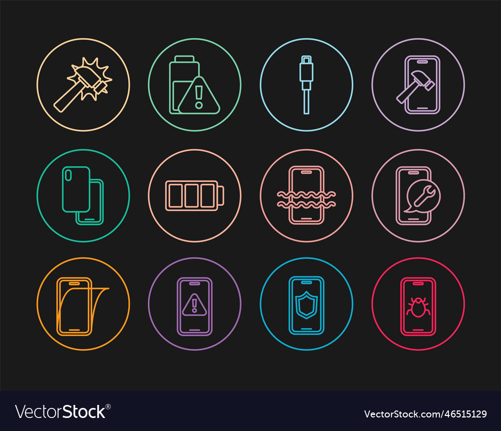 Set line system bug on mobile service usb vector image Set line system bug on mobile service usb