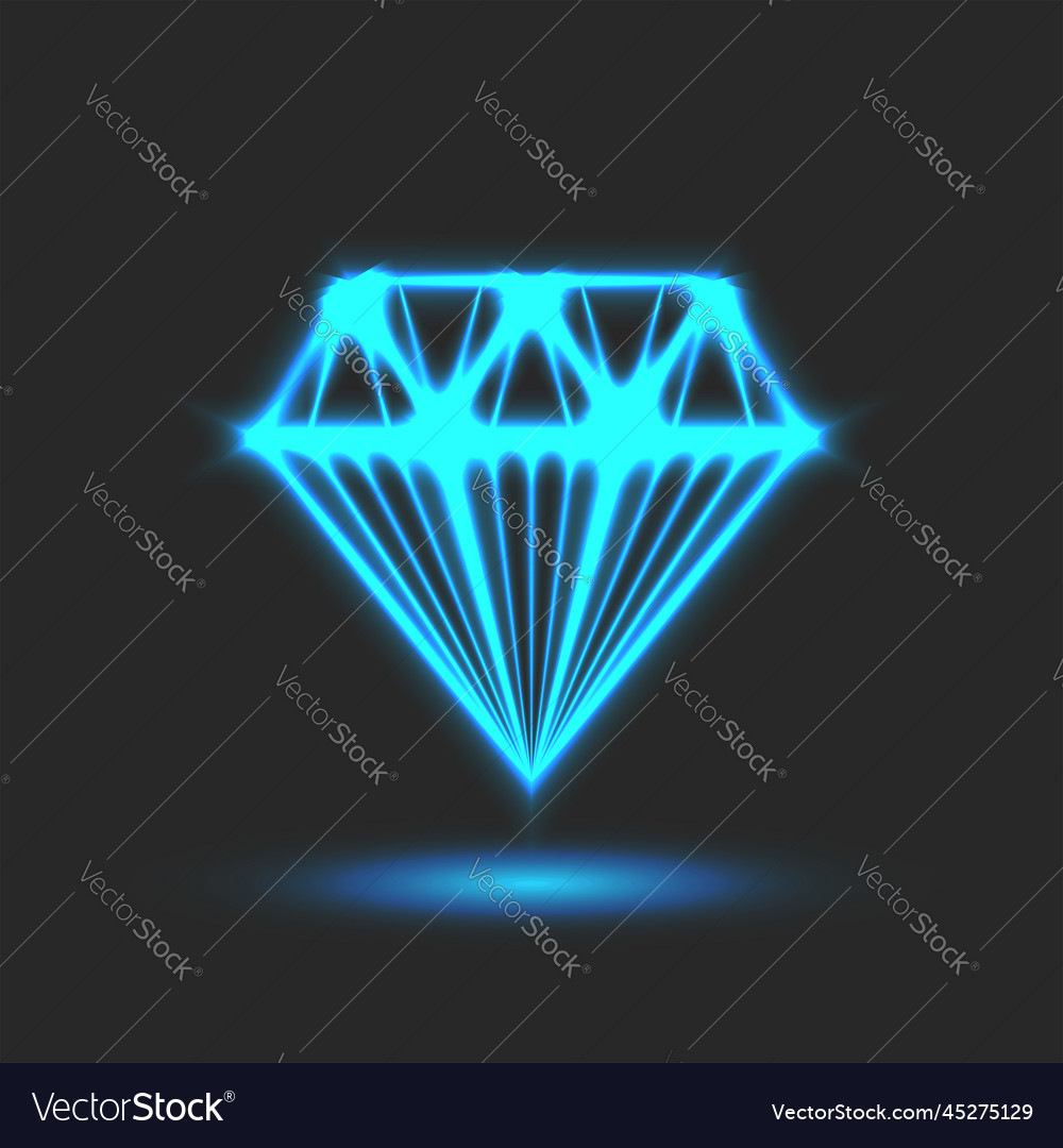 Stone diamond logo blue glowing neon sign vector image Stone diamond logo blue glowing neon sign
