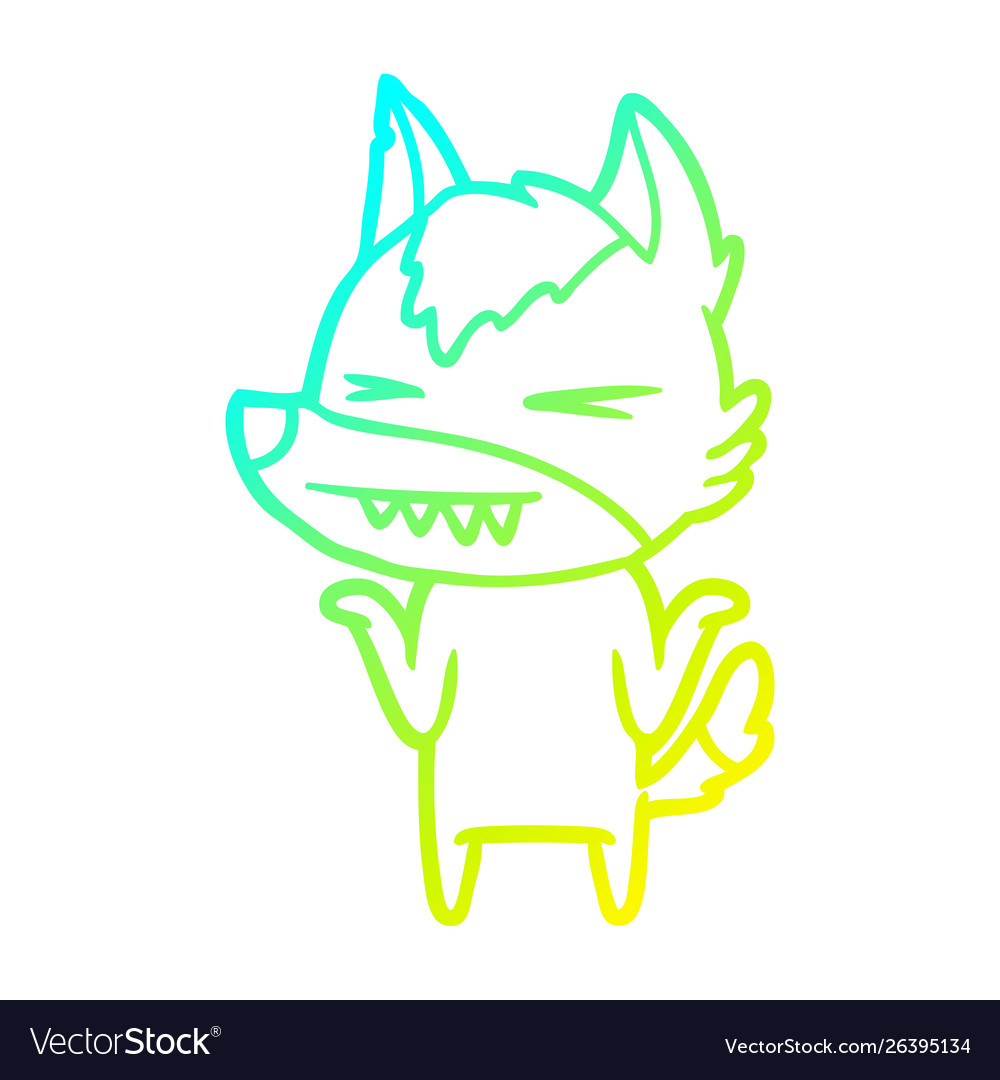 Cold gradient line drawing angry wolf cartoon Vector Image