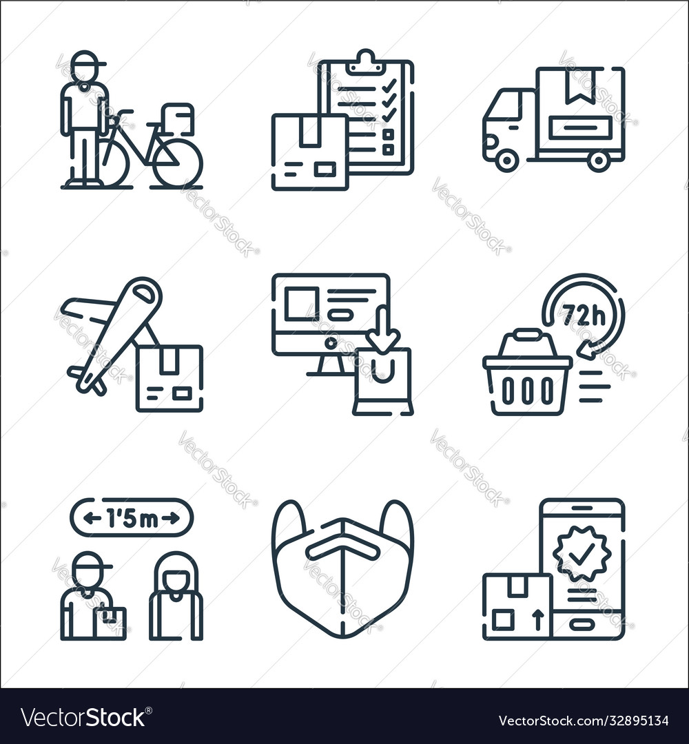 Delivery line icons linear set quality