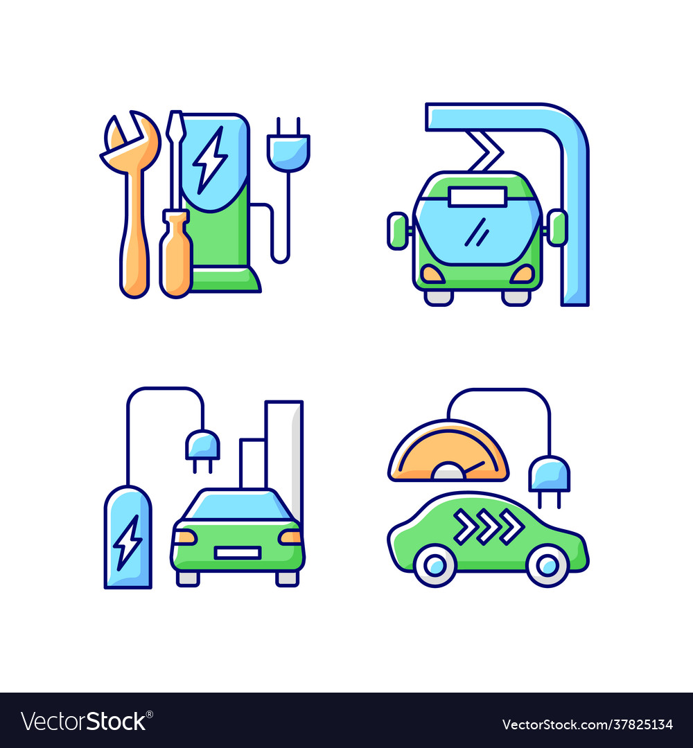 Elektrofahrzeug Lade rgb Farbsymbole Set