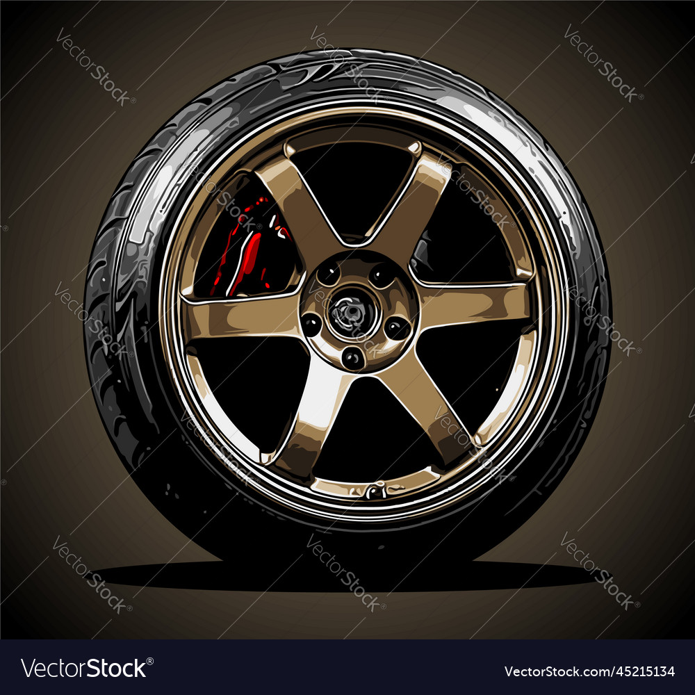 Gold car wheels with racing tires