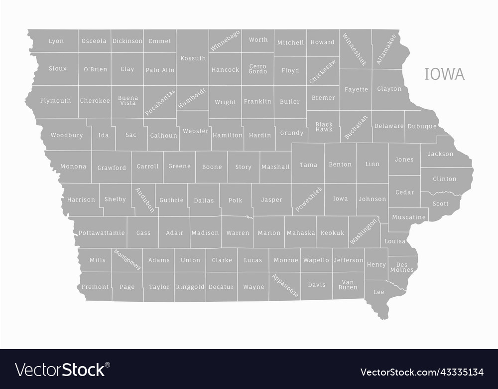 Highly Detailed Gray Administrative Map Of Iowa Vector Image