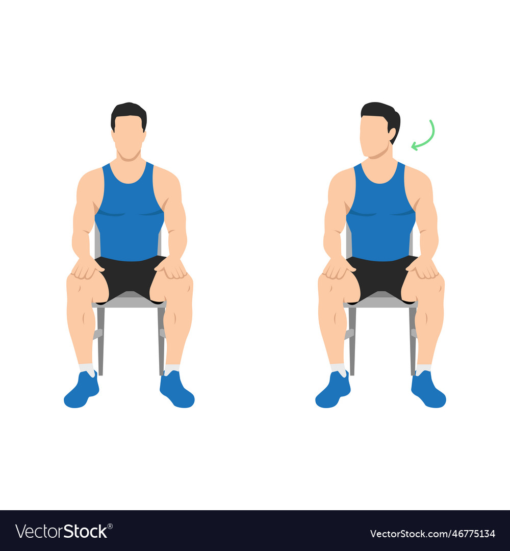 Man doing chair seated neck turns or head Vector Image