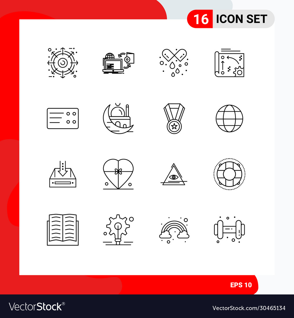 Modern set 16 outlines and symbols such as api
