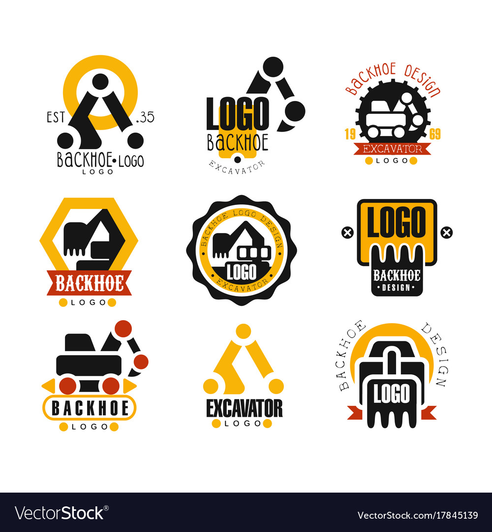 Backhoe And Excavator Logo Design Set Royalty Free Vector