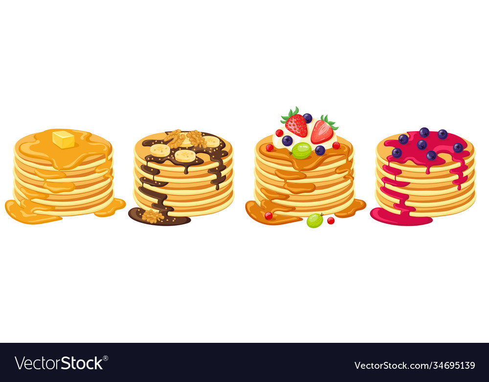 Cartoon pancakes stacks tasty pancakes Royalty Free Vector