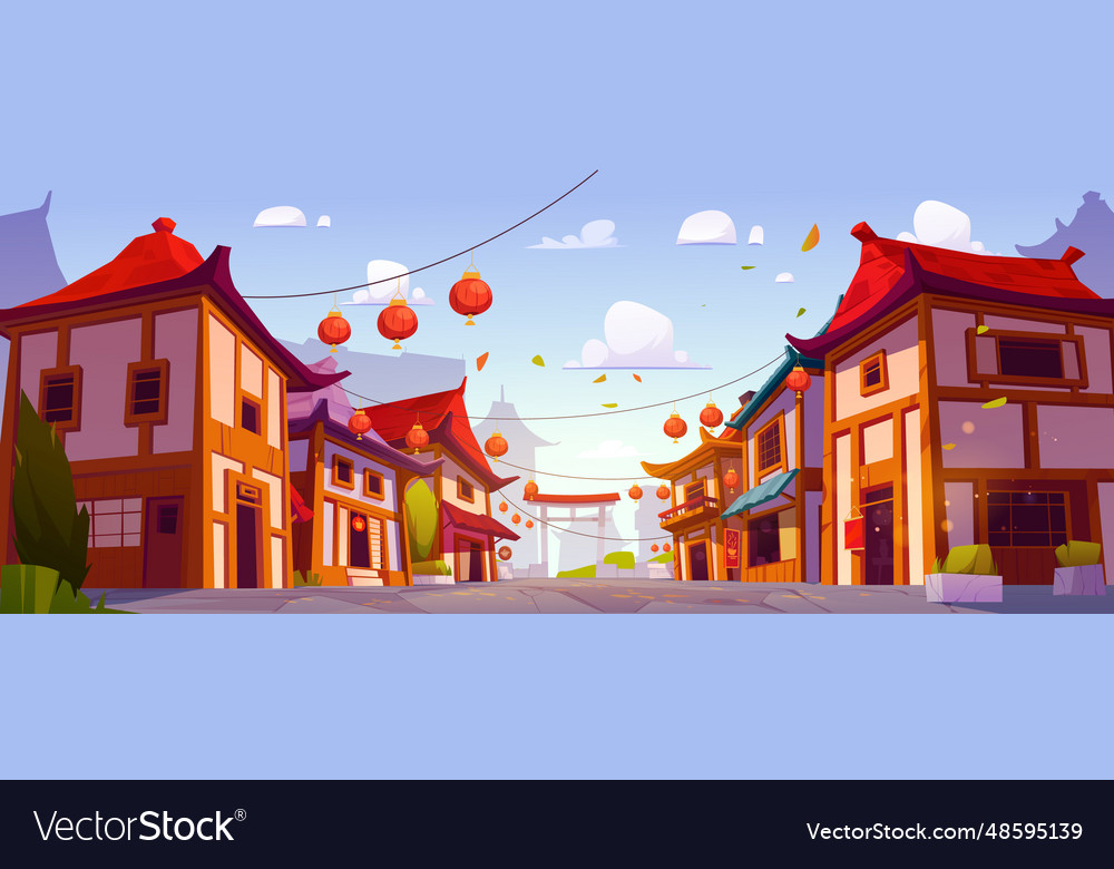 Chinese building on city street cartoon Royalty Free Vector