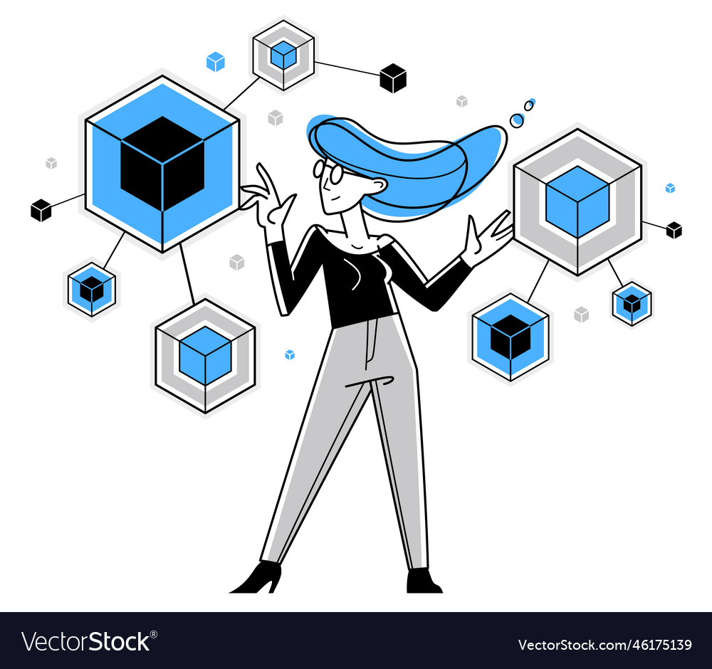 Creative worker woman doing some job and creating vector image Creative worker woman doing some job and creating