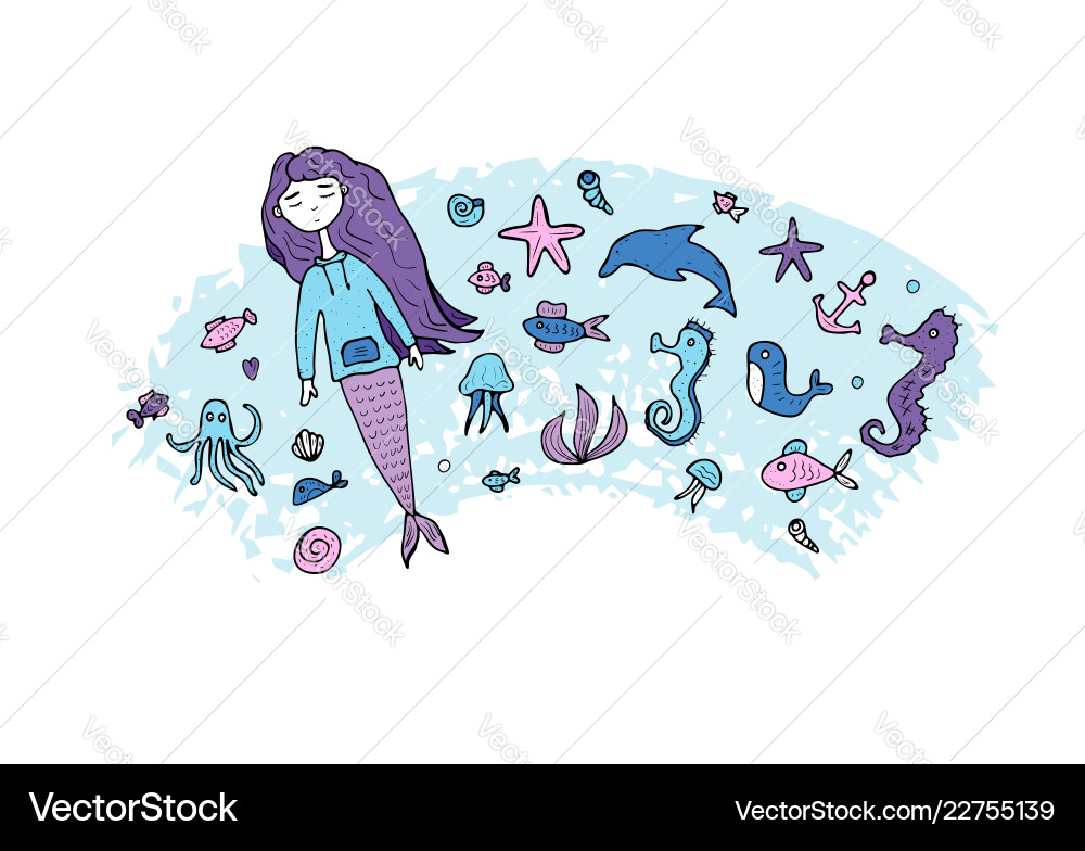 Mermaid and sea set Royalty Free Vector Image - VectorStock