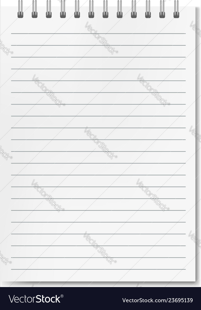 Realistic vertical lined notebook with shadow vector image Realistic vertical lined notebook with shadow