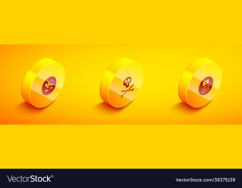Set isometric qr code bones and skull warning vector image Set isometric qr code bones and skull warning