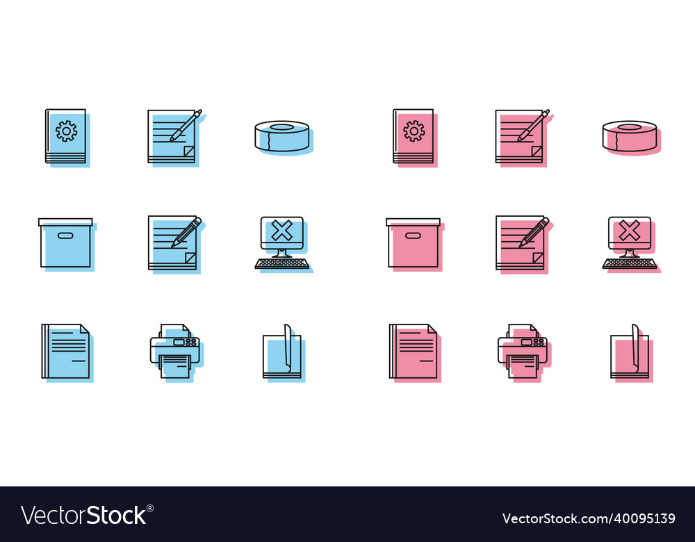 Set line file document printer user manual vector image Set line file document printer user manual