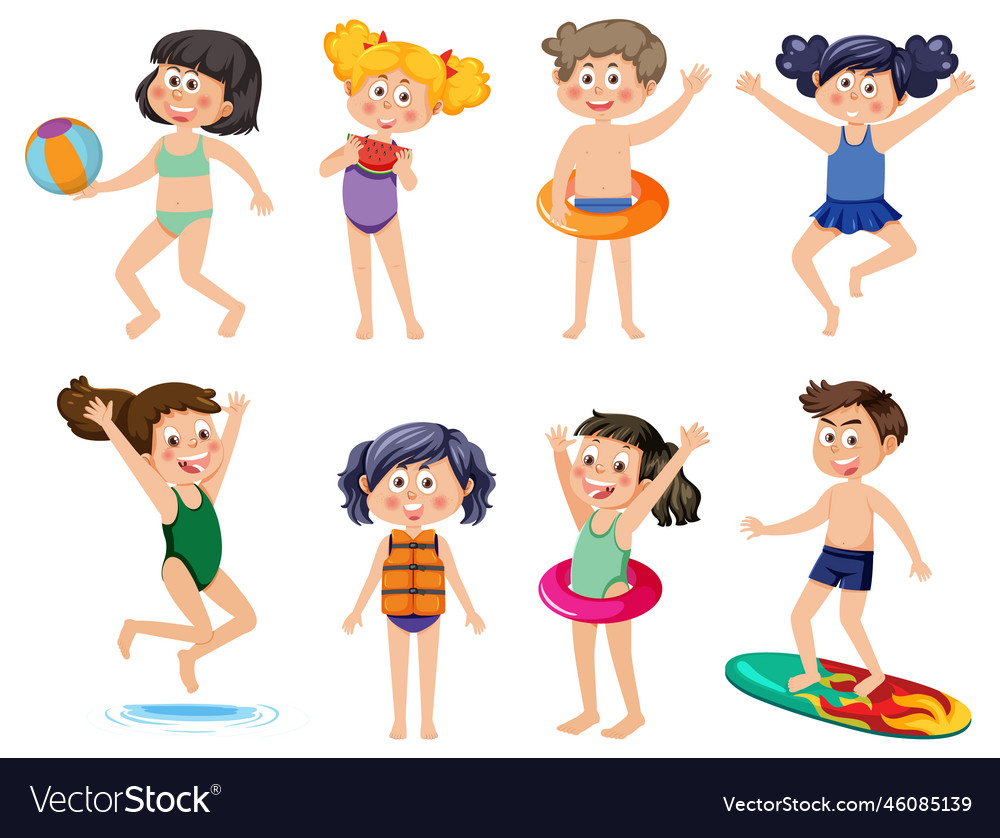 Summer kids characters set Royalty Free Vector Image