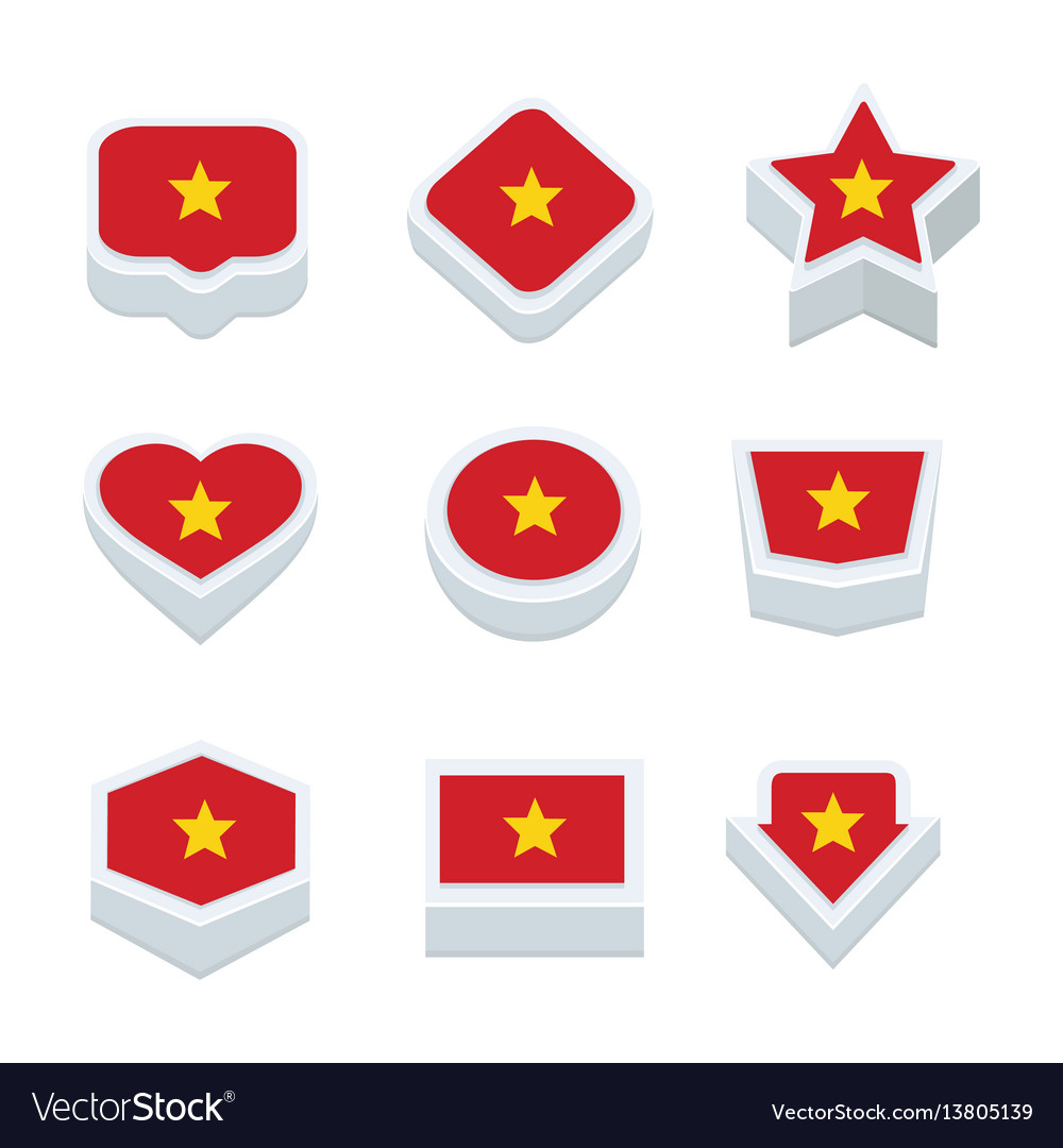 Vietnam flags icons and button set nine styles