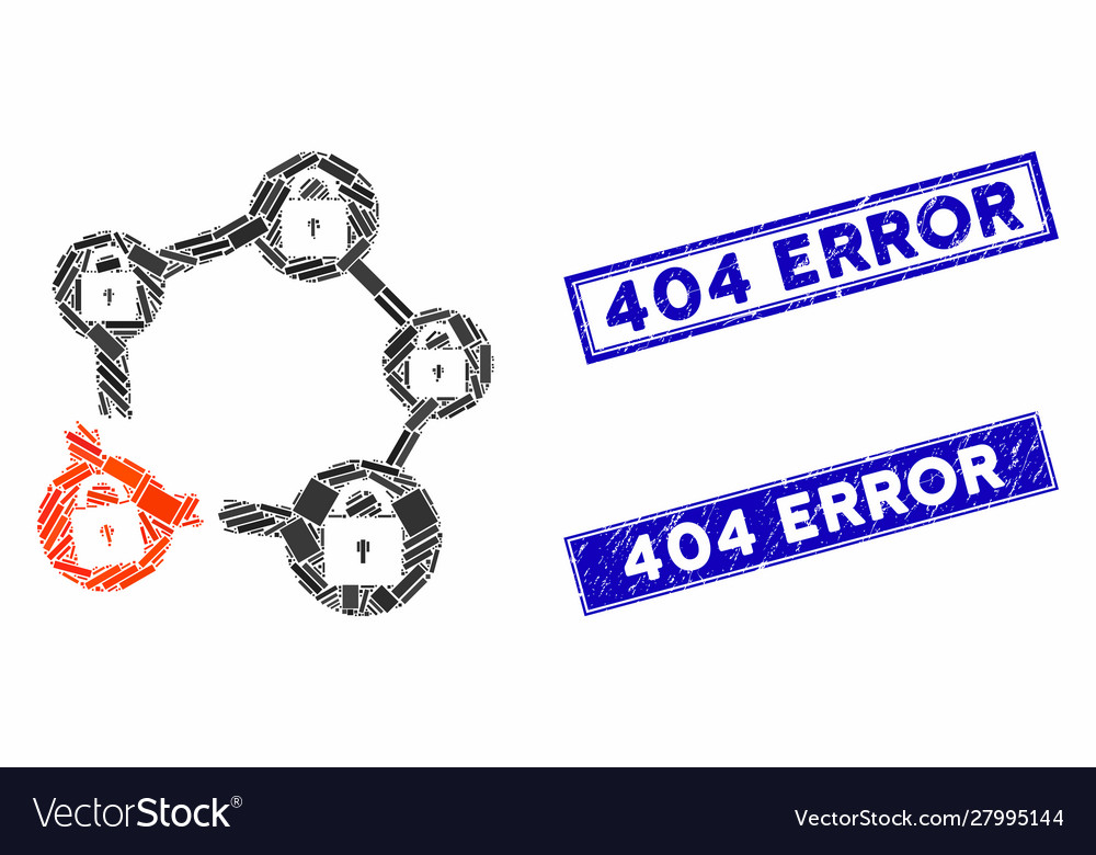 Broken blockchain network mosaic and grunge vector image Broken blockchain network mosaic and grunge