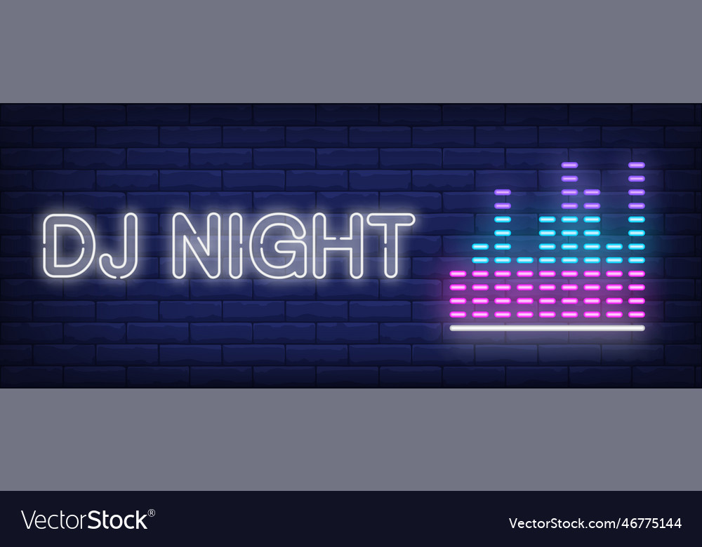 Dj night neon text with equalizer