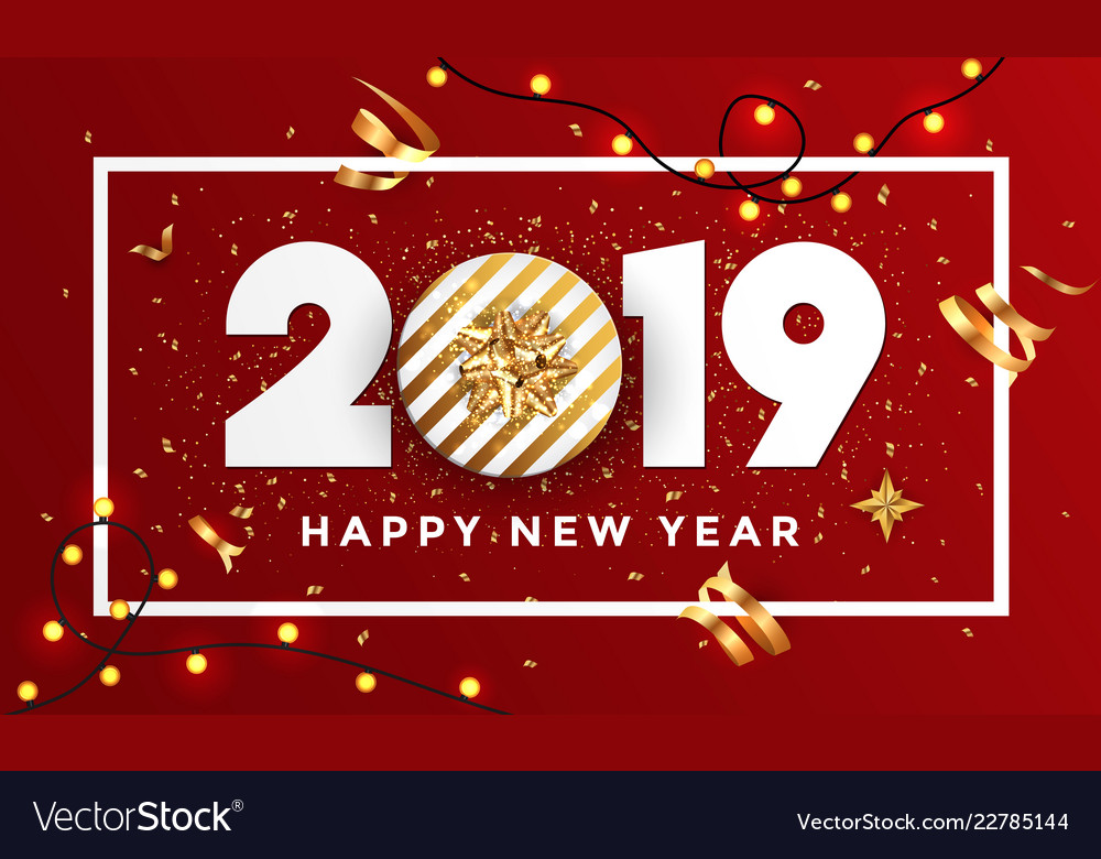 Happy New Year 2019 Banner With Frame 3 Vector Image