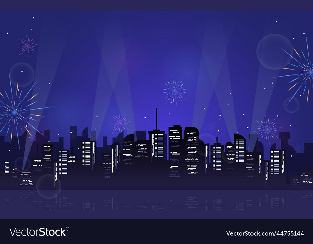 Happy new year city building cityscape fireworks Vector Image