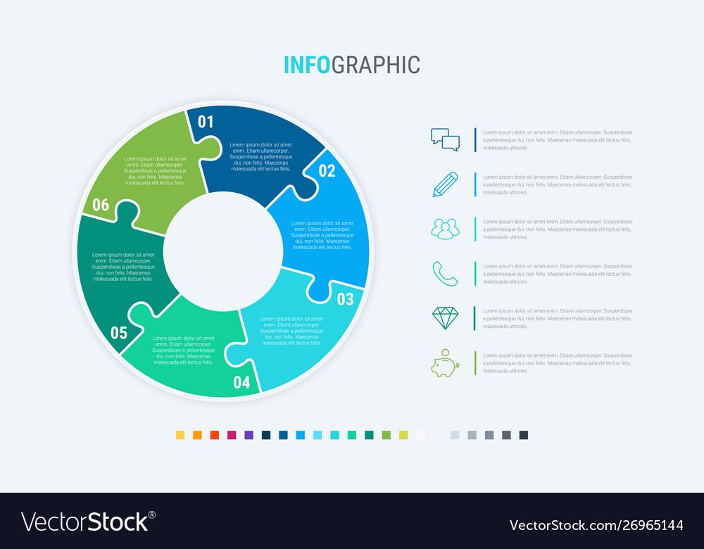 Infografikschablone 6 Stufen abgerundetes Design vector image Infografikschablone 6 Stufen abgerundetes Design