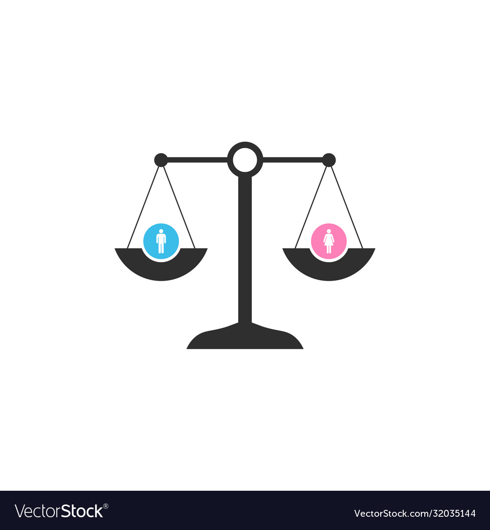 Waage im Gleichgewicht mit männlichen und weiblichen Ikonen