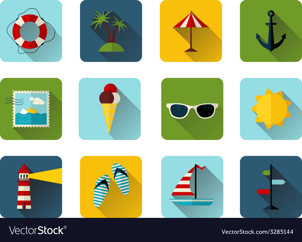 Set of 12 square icons with long flat shadow