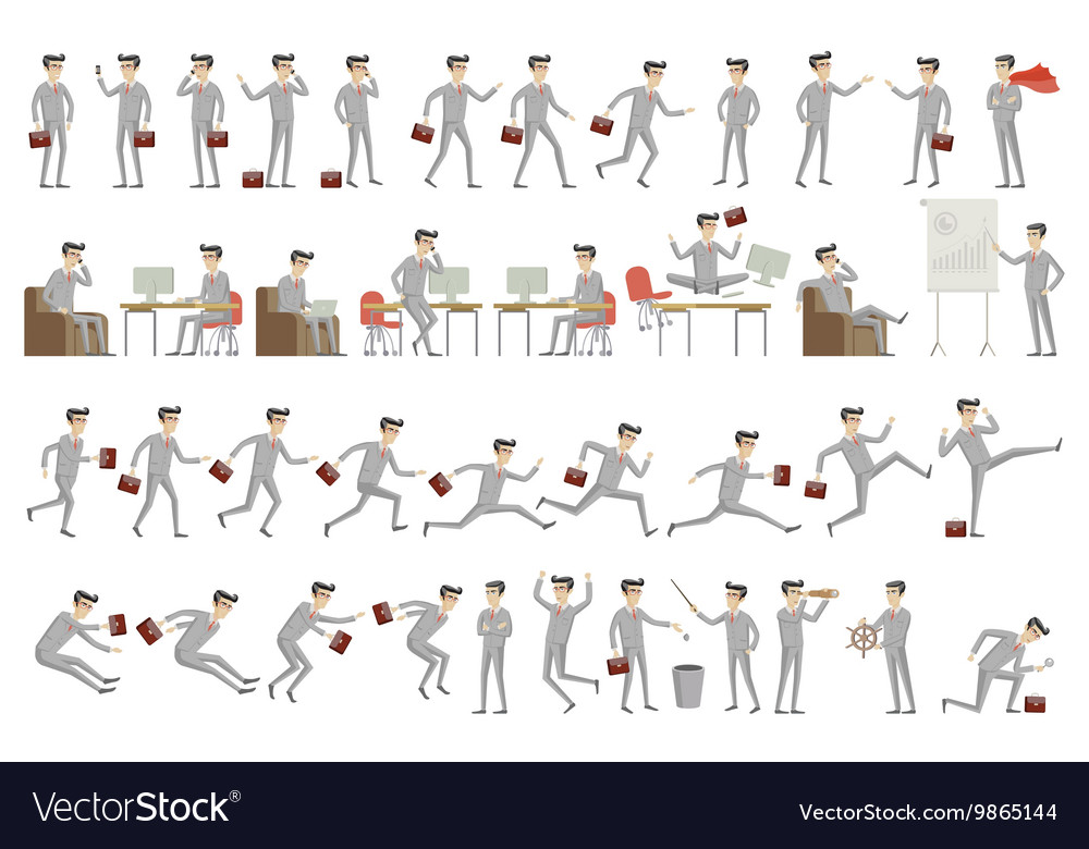 Set of businessman characters poses eps10 Vector Image