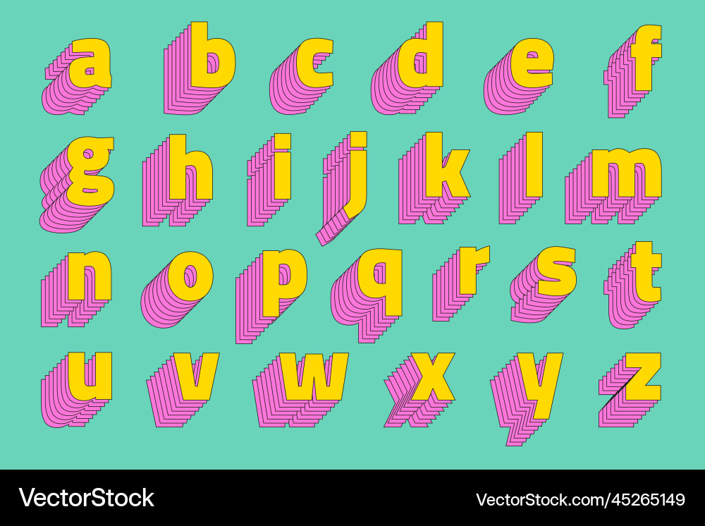 Alphabet set 3d stylized typeface Royalty Free Vector Image