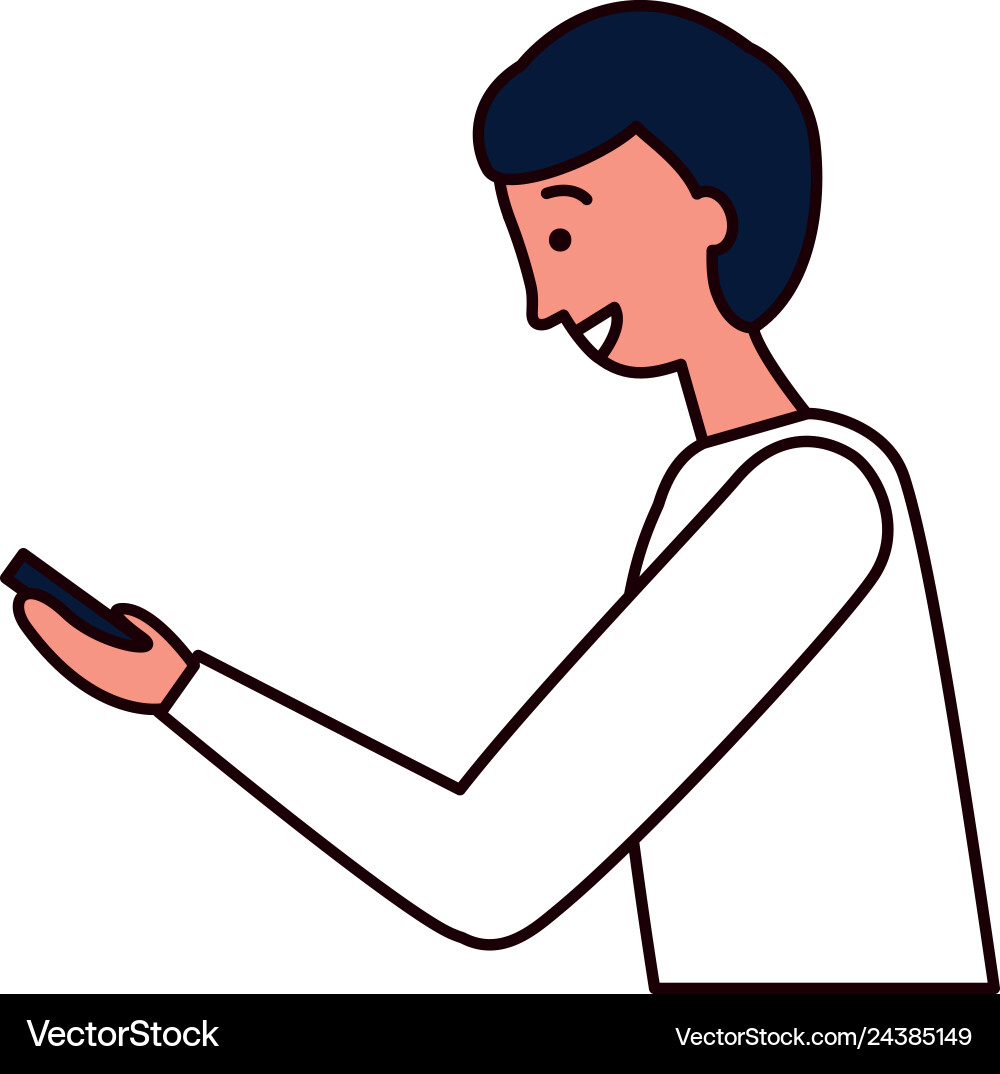 Man using cellphone device white background Vector Image