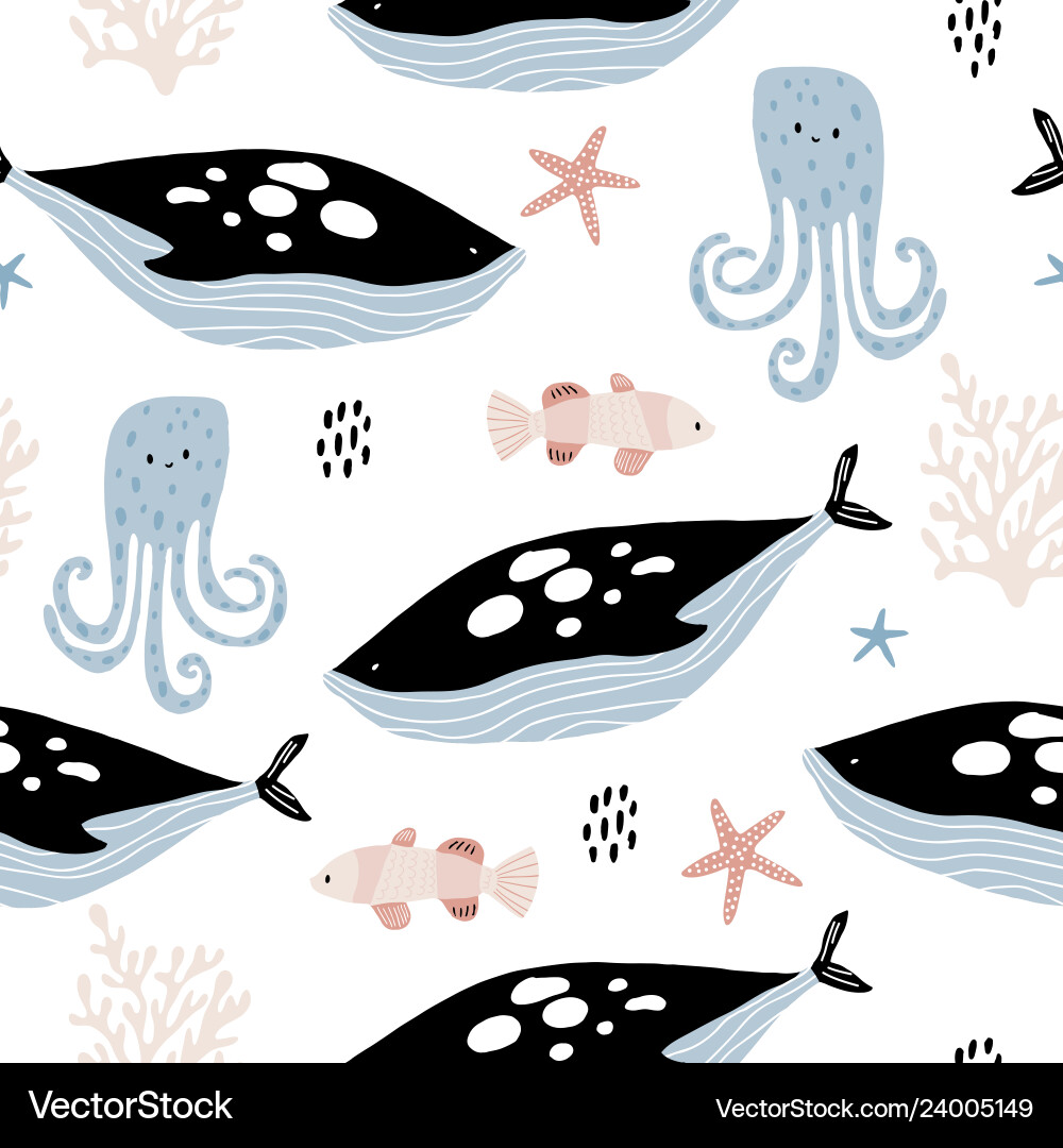 Seamless pattern with creative killer whale Vector Image