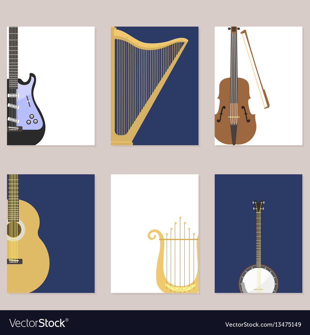 Set of stringed cards with musical instruments vector image Set of stringed cards with musical instruments
