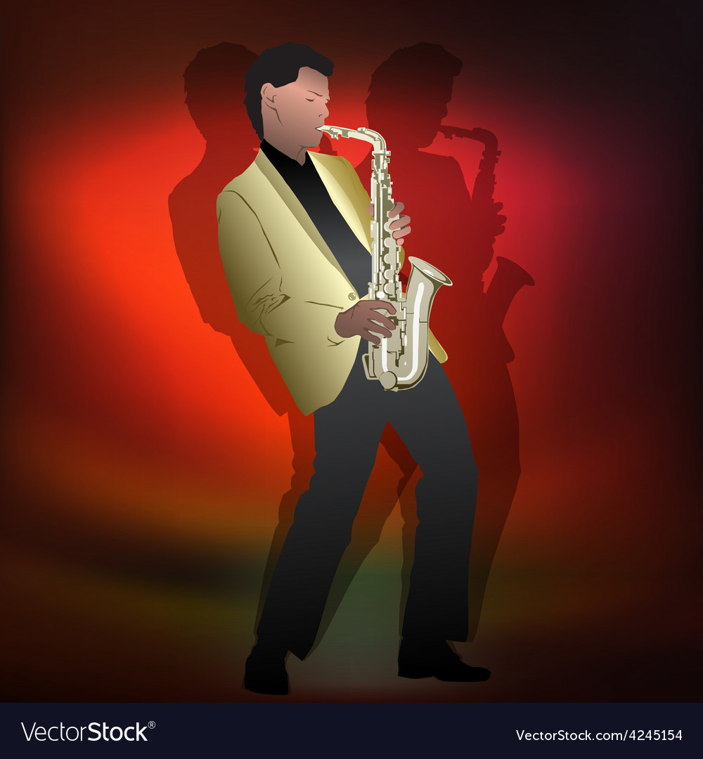 Abstract music jazz with saxophone player on red