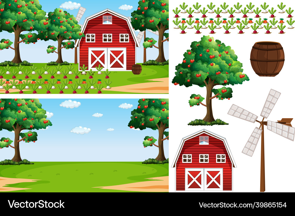 Farm element set isolated with scence Royalty Free Vector
