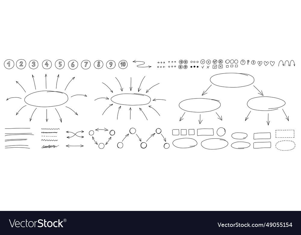 Hand drawn diagrams arrows and design elements vector image Hand drawn diagrams arrows and design elements