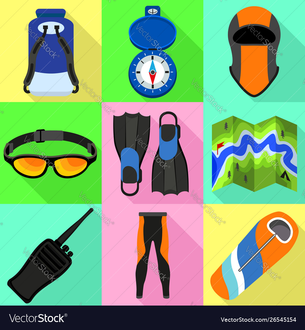 Kayak tools icon set flat style Royalty Free Vector Image