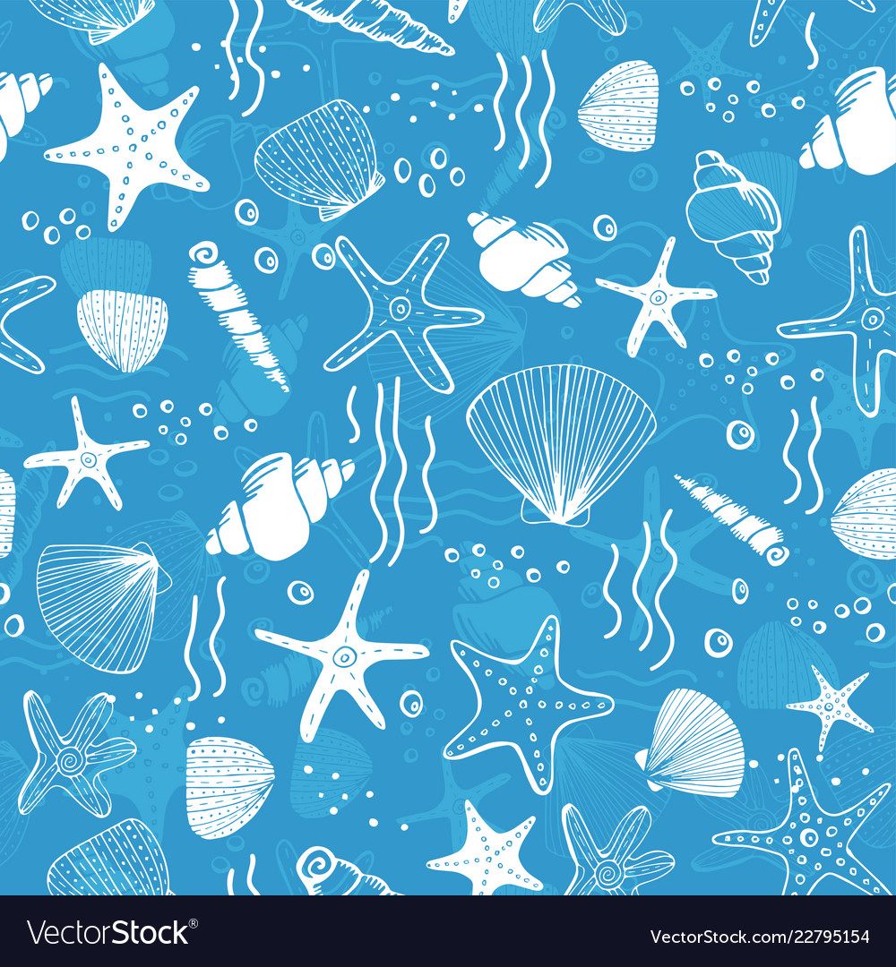 Marine seamless pattern sea life vector image Marine seamless pattern sea life