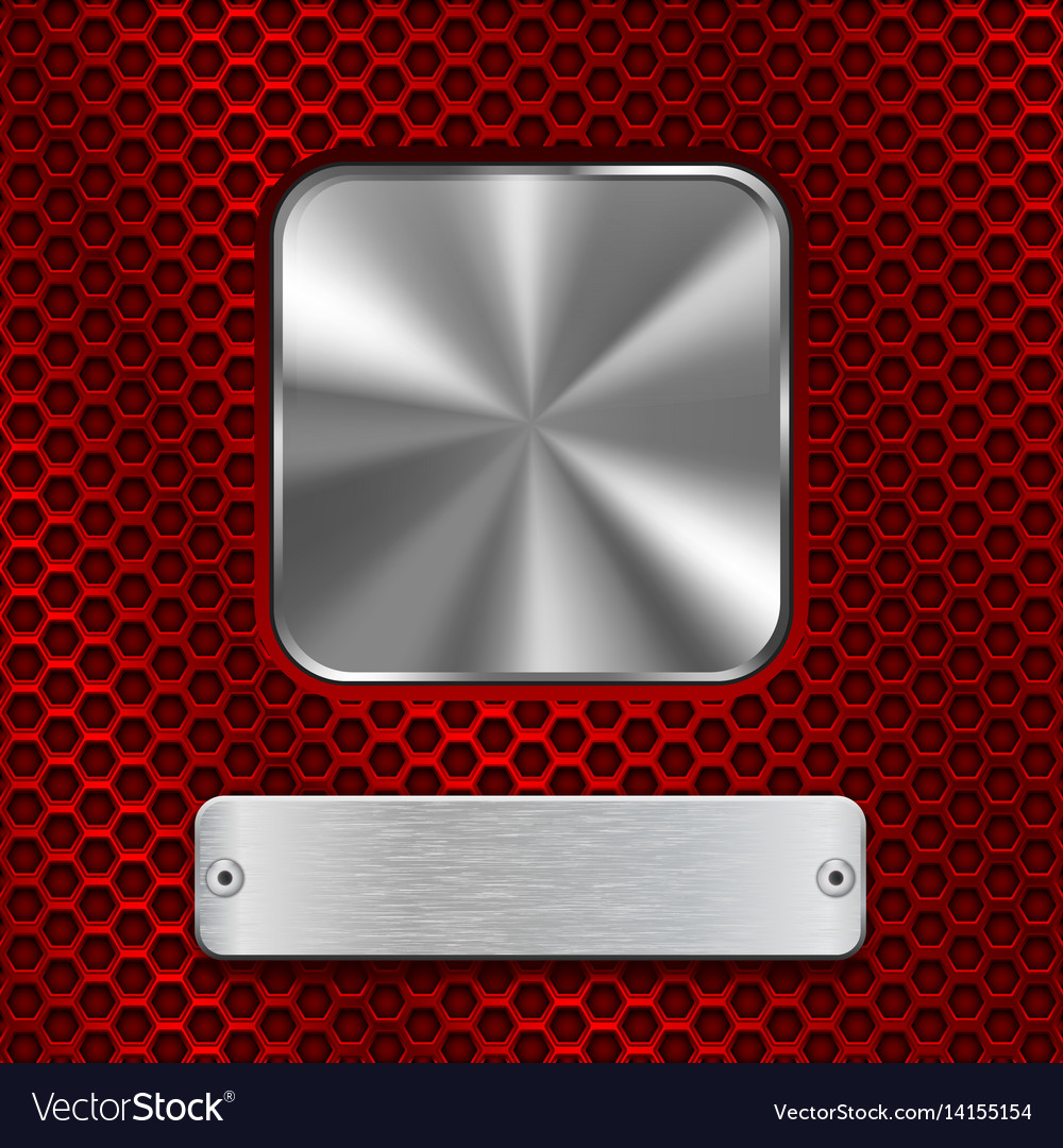 Metal steel plates on red perforated background