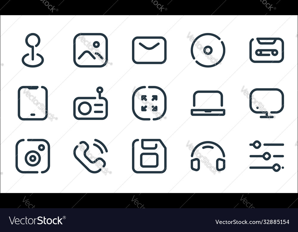 Multimedia line icons linear set quality