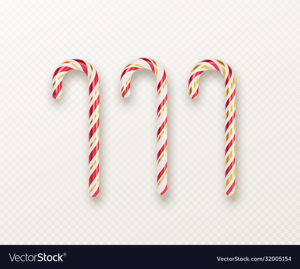 Realistic Xmas Candy Cane Set Isolated On White Vector Image